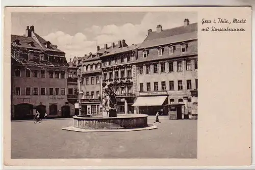 35129 Ak Gera in Thüringen Markt mit Simsonbrunnen 1952