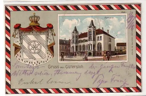 35116 Wappen Ak Gruß aus Gütersloh Rathaus 1910