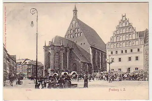 35107 Ak Freiberg in Sachsen Dom und Markttreiben 1900