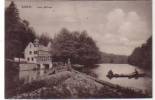 35104 Ak Eger Insel Mühlerl mit Café um 1920