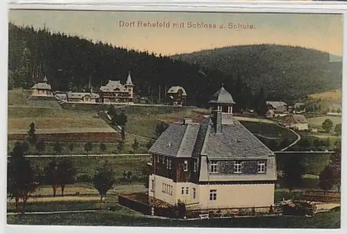 35070 Ak Dorf Rehefeld mit Schloss und Schule 1912