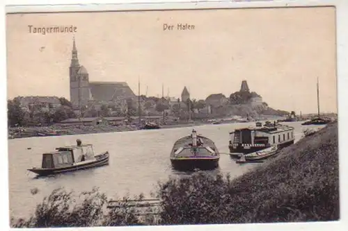 35025 Ak Tangermünde der Hafen mit Booten 1916