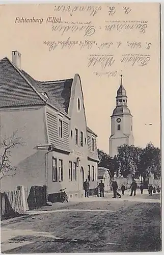 34886 Ak Fichtenberg (Elbe) Postagentur u. Kirche 1912