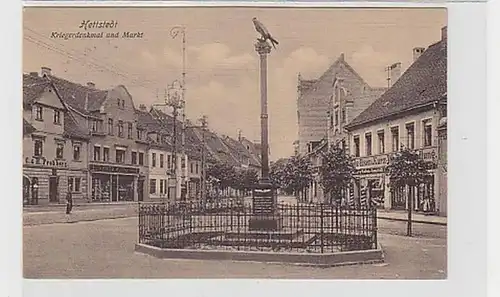 34831 Ak Hettstedt Kriegerdenkmal und Markt 1915