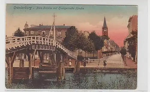 34709 Ak Oranienburg Holzbrücke mit evang. Kirche 1911
