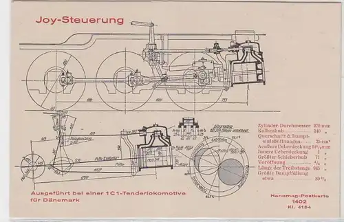 34605 Ak Hanomag Joy Steuerung für Lokomotive nach Dänemark um 1920