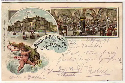34557 Ak Lithographie Leipzig Börsen Restaurant 1898