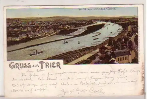 34519 Ak Lithographie Salutation de Trèves Mosellebrücke 1900
