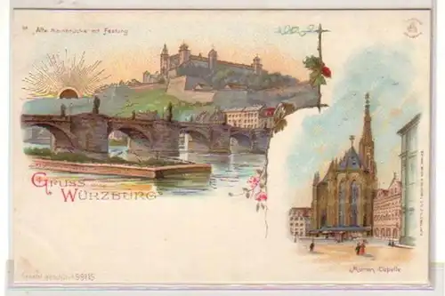 34489 Ak Lithographie Salutation de Würzburg vers 1900
