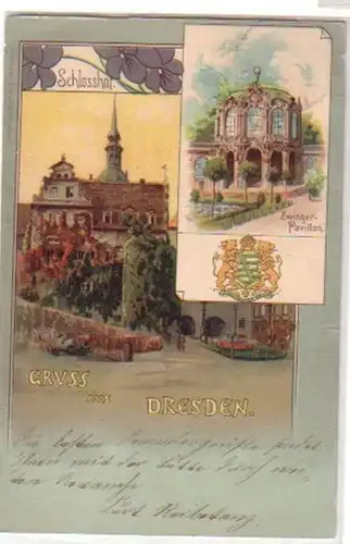 34452 Ak Lithographie Gruß aus Dresden Schlosshof 1901