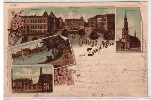 34366 Ak Lithographie Gruss aus Zwickau 1903