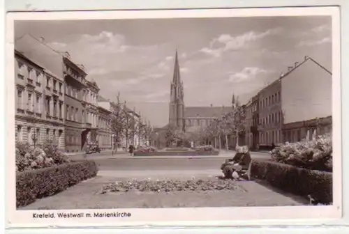 34339 Ak Krefeld Westwall avec l'église de Marie 1956