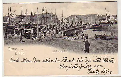 34241 Ak Gruß aus Libau Lettland Hafenbrücke 1901