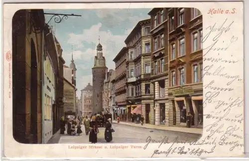 34163 Ak Halle Leipziger Strasse und Leipziger Turm 1904