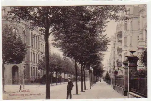34076 Ak Cottbus Bahnhofstraße avec école réelle 1913