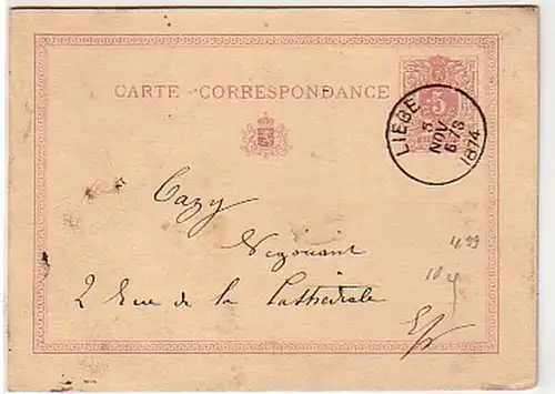 34034 Ganzsachen Postkarte Belgien Liege 1874