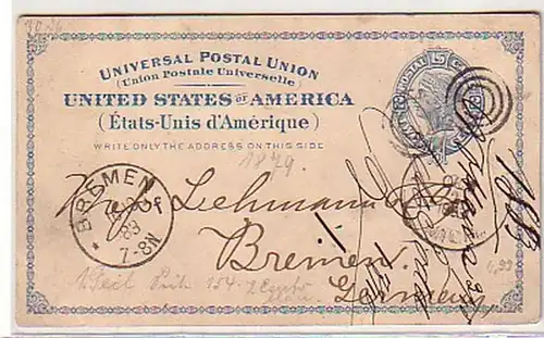 34030 Ganzsachen Postkarte USA Michigan nach Bremen1883