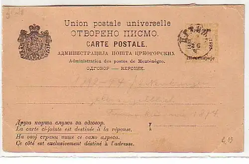 34026 Ganzsachen Postkarte Montenegro 1893