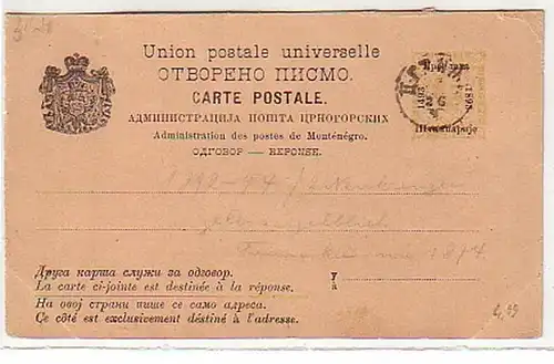 34026 entier Carte postale Monténégro 1893 .
