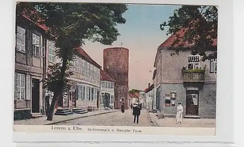 34011 Ak Lenzen Elbe Berlinerstraße Stumpfer Turm 1924