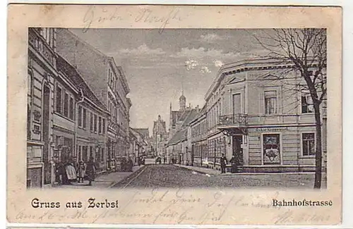 33912 Ak Gruss aus Zerbst Bahnhofstrasse 1900