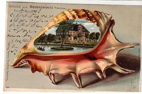 33890 Muschel Präge Ak Gruß aus Niederzwönitz bei Zwönitz 1908