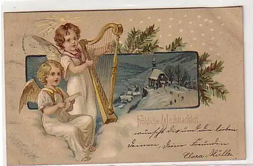 33804 Weihnachts Ak 2 Engel spielen Harfe 1906