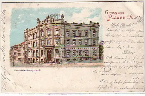 33743 Ak Gruß aus Plauen Kaiserliches Hauptpostamt 1901