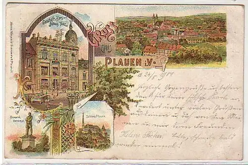 33742 Ak Lithographie Gruss aus Plauen im Vogtl. 1901