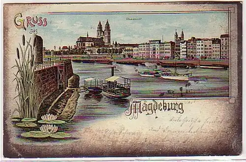 33738 Ak Lithographie Gruss de Magdeburg 1901