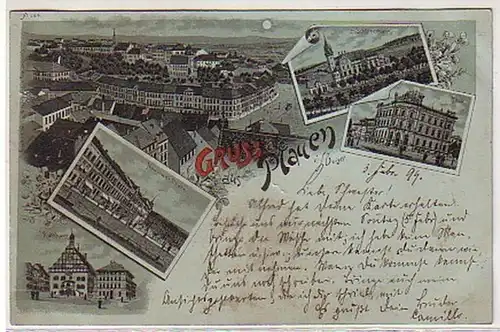 33731 Ak Lithographie Gruß aus Plauen im Vogtland 1899