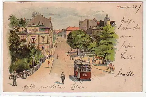 33732 Ak Lithographie Plauen mit Strassenbahn 1899