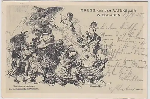 33671 Ak Gruss de la Ratskeller Wiesbaden 1905