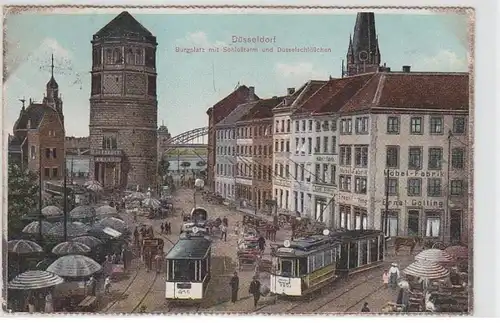 33605 Ak Düsseldorf Burgplatz avec tramways 1912
