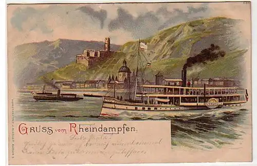 33596 Ak Lithographie Gruss vom Rheindampfer um 1900