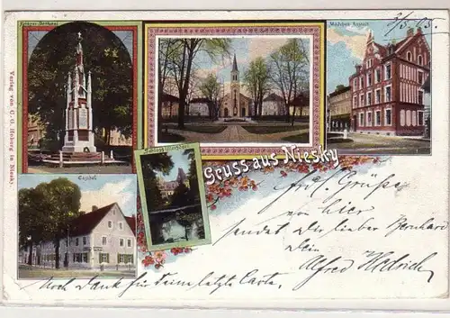 33581 Mehrbild Ak Gruß aus Niesky Gasthof, Kriegerdenkmal 1905