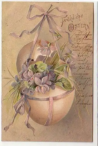 33559 Oster Präge Ak Osterei mit Blumen bepflanzt 1904