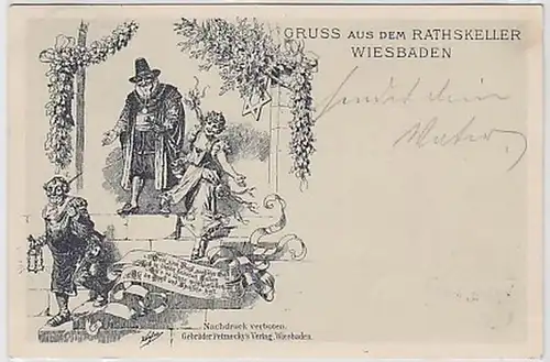 33477 Ak Gruss de la vallée du Ratskeller Wiesbaden 1903
