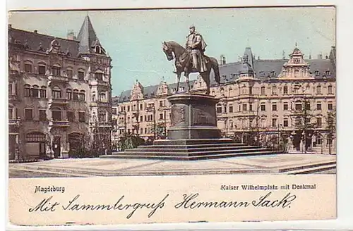 33469 Ak Magdeburg Kaiser Wilhelmplatz mit Denkmal 1905