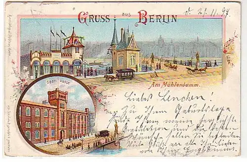 33454 Ak Litho Gruss aus Berlin Am Mühlendamm 1907
