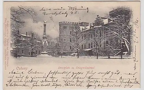 33424 Ak Coburg Ernstplatz m. Kriegerdenkmal um 1900