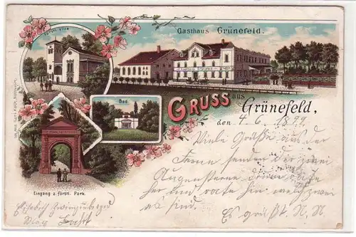 33186 Ak Lithographie Gruss aus Grünefeld 1899