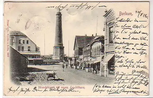 33178 Präge Ak Borkum Strandstrasse Leuchtturm 1901