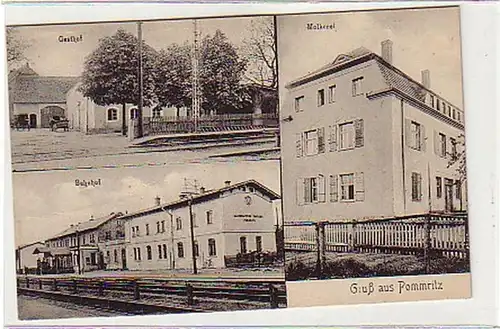 33166 Mehrbild Ak Gruß aus Pommritz Bahnhof usw. um 1910