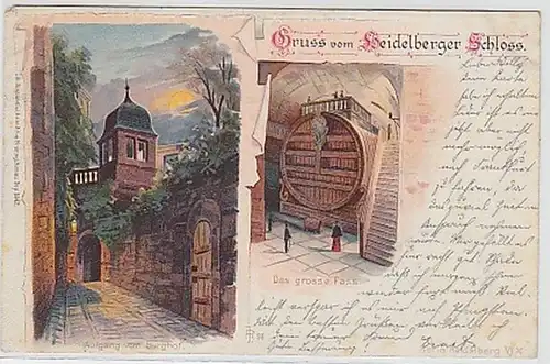 33098 Ak Lithographie Gruß vom Heidelberger Schloß 1900
