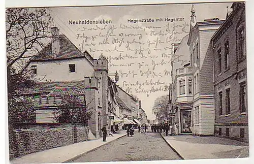 33089 Ak Neuhaldensleben Hagenstraße avec Hagentor 1914