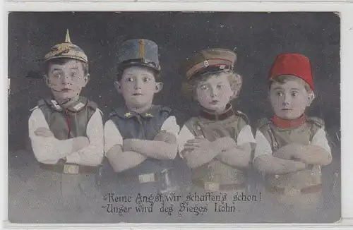 33020 Miltär Humor Ak Kriegsverbündete als Kinder 1916