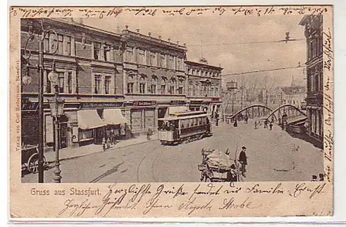 32991 Ak Gruß aus Stassfurt mit Straßenbahn 1900