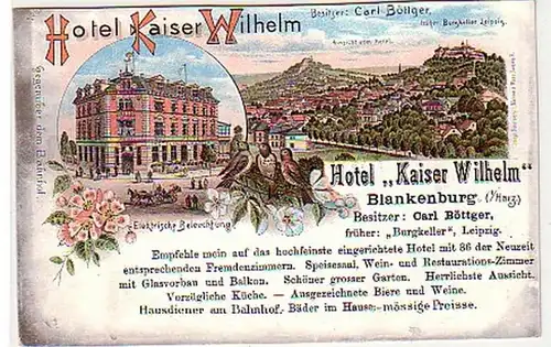 32943 Ak Lithographie Blankenburg Hotel Kaiser Wilhelm