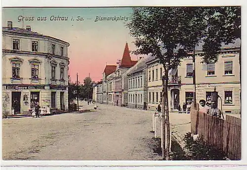 32840 Ak Gruß aus Ostrau in Sa. Bismarckplatz um 1910
